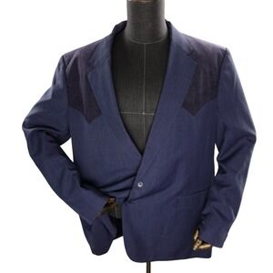 Circle S Dallas Texas Mens Western Blazer Navy Blue Suede Yoke Sport Coat 48L